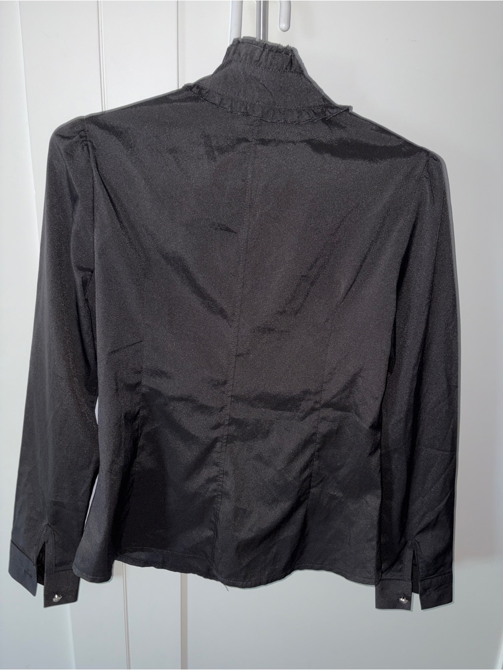 Black Ruffle Front Long-Sleeve Blouse - Picture 2 of 3